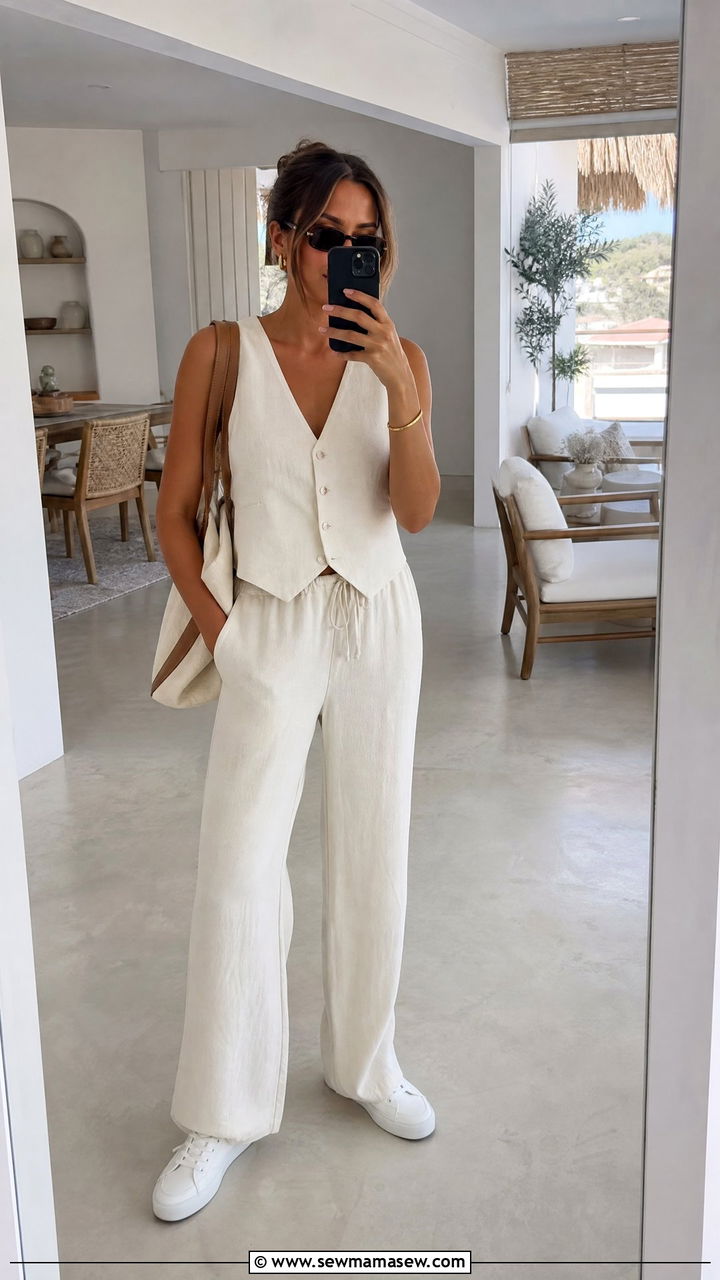 Monochrome Linen Set With Sneakers - 30 Cute brunch outfits