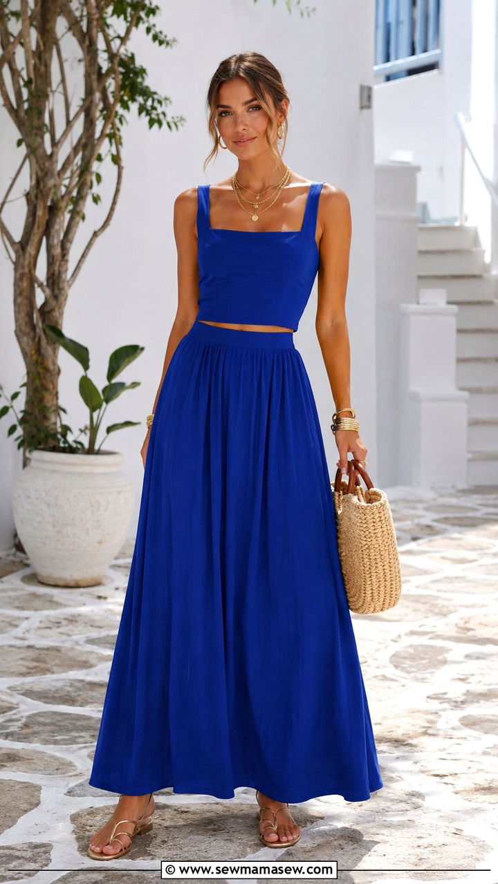 Monochrome Matching Set Maxi Skirt With Fitted Top - 30 Maxi skirt outfit ideas for summer