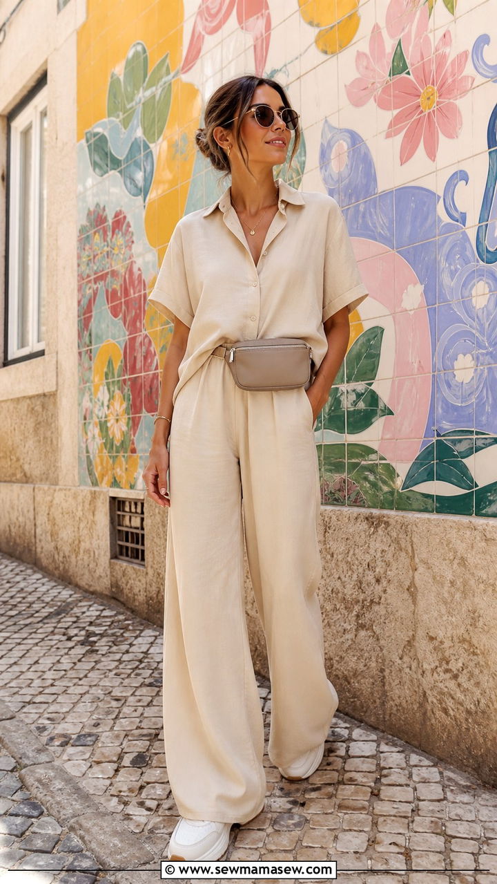 Monochrome Neutral Co Ord with Dad Sneakers - 40 What to wear in Lisbon