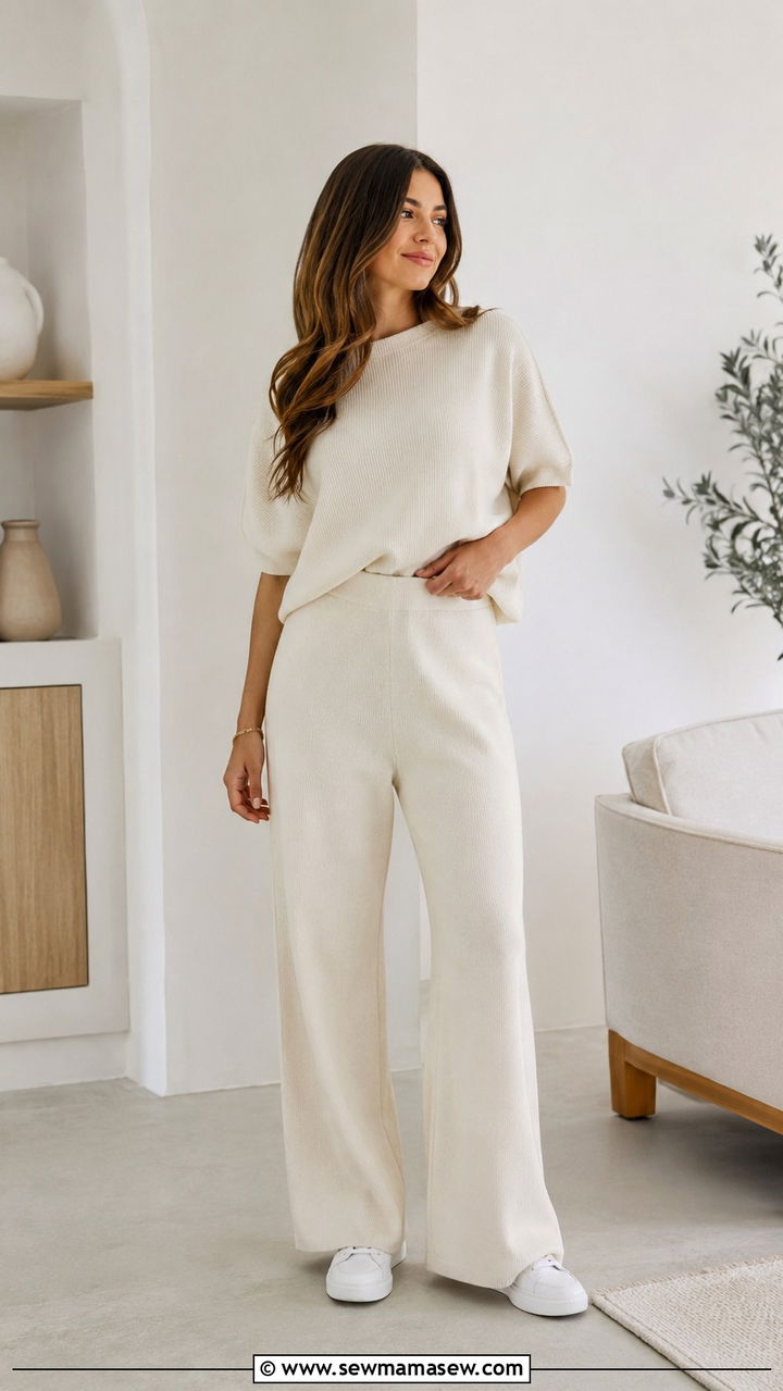 Monochrome Neutral Coordinated Set with Sneakers - 20 Postpartum outfit ideas for photos