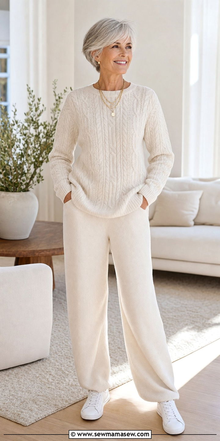 Monochrome Neutral Knit Set - 25 Sophisticated outfit ideas for women over 60