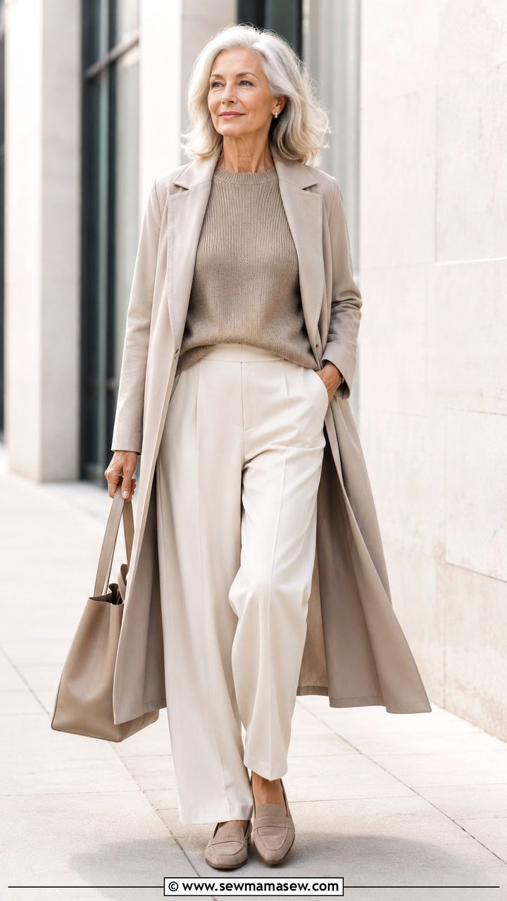 Monochrome Neutral Layered Outfit - 20 Work outfit ideas for women over 60 2026