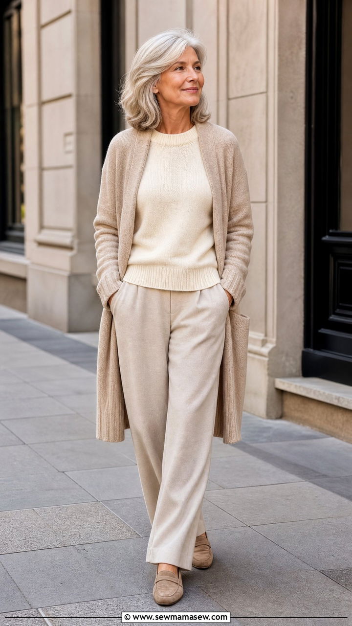 Monochrome Neutral Outfit Head to Toe - 25 Outfit ideas for women over 60 casual 2026
