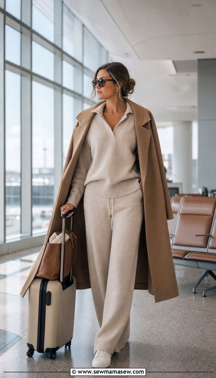 Monochrome Oatmeal Knit Set - 35 Airport outfit ideas old money