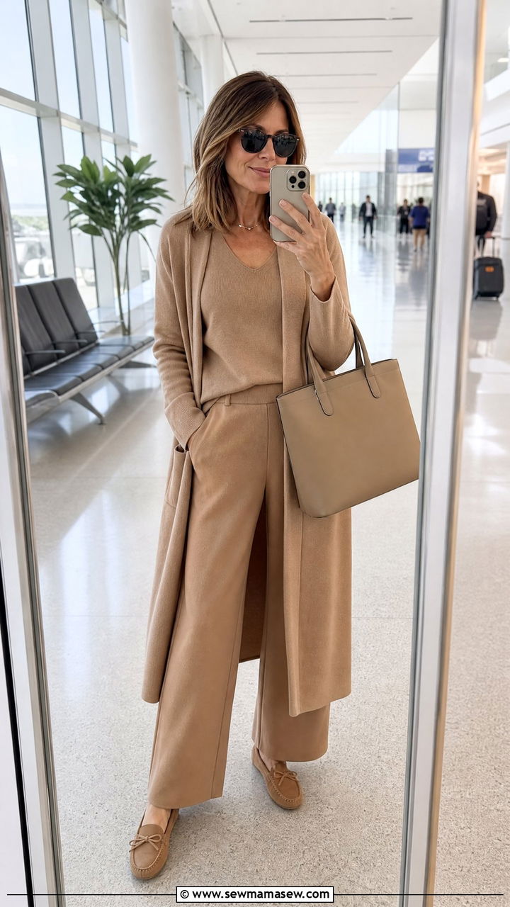 Monochrome Outfit With Comfortable Flats - 35 Airport outfit ideas for women over 40