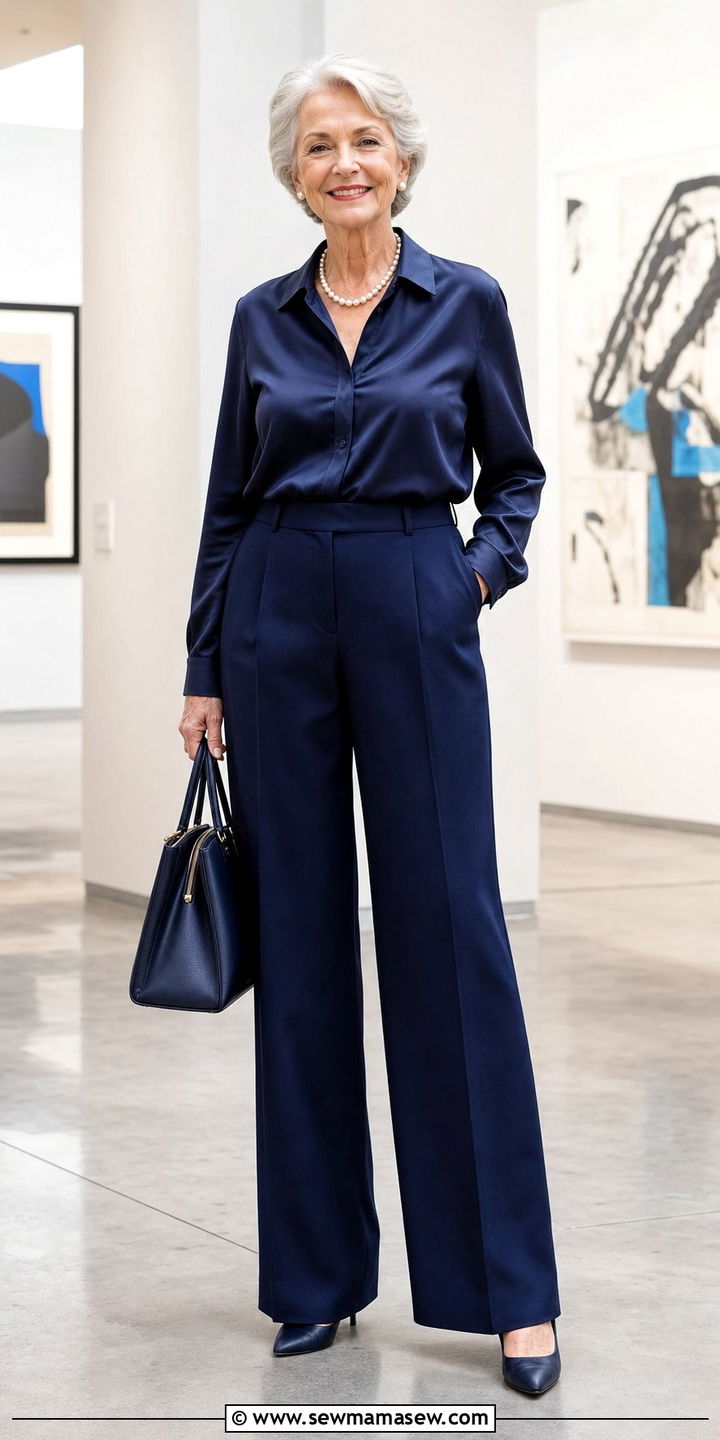 Monochrome Outfit in Navy or Burgundy - 25 Cute outfits for women over 70