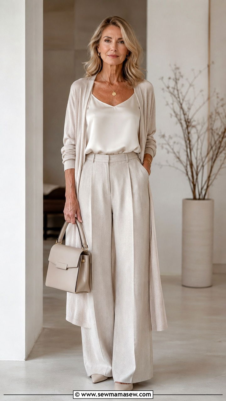 Monochrome Outfit in Soft Neutrals - 30 Outfit ideas for boomer women