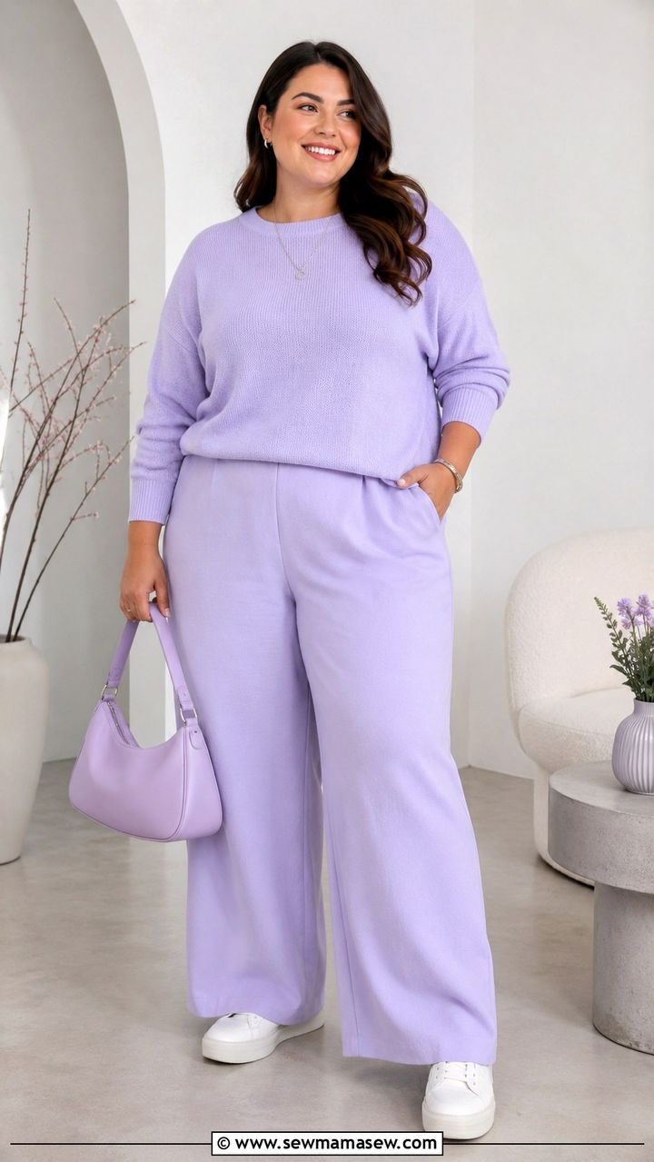 Monochrome Pastel Sweater and Trousers - 30 spring plus size outfit ideas