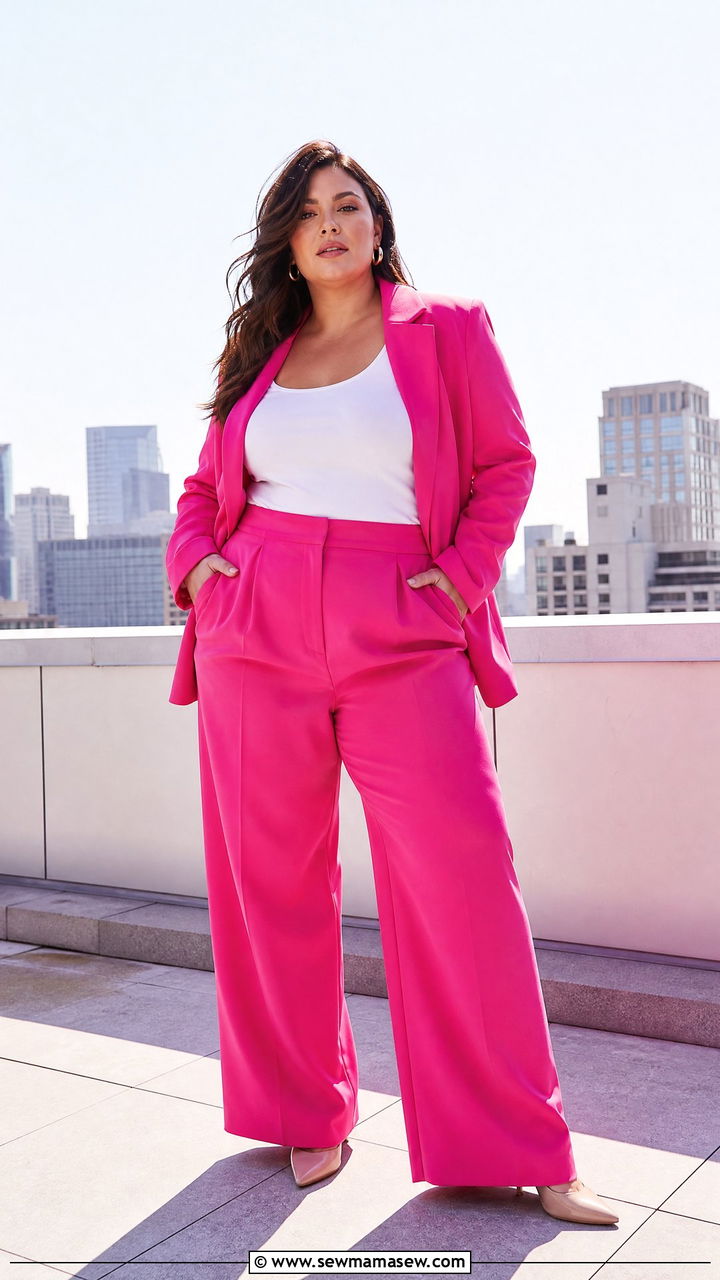 Monochrome Pink Suit With White Tank - 30 Plus size outfit ideas 2026