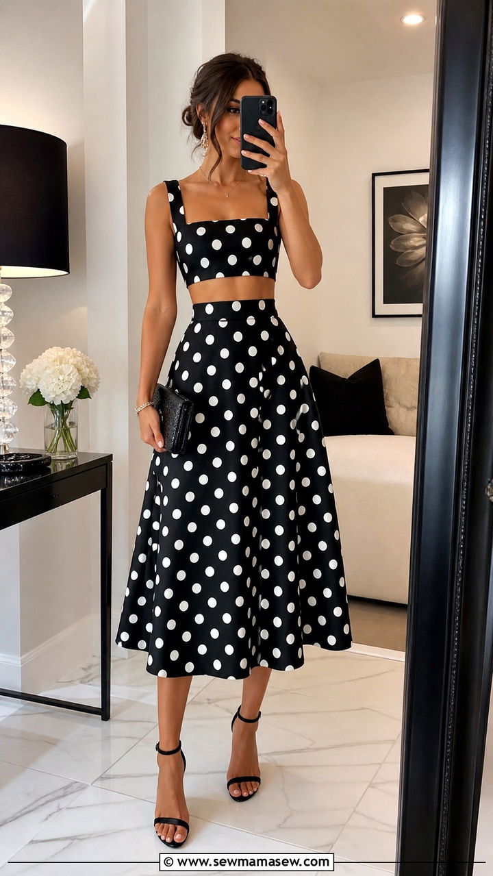 Monochrome Polka Dot Two Piece Set - 40 summer outfits 2026