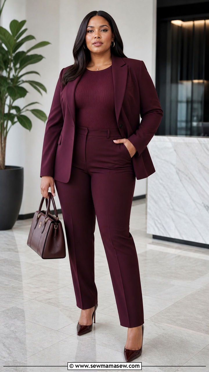 Monochrome Power Suit With Pointed Toe Pumps - 30 Plus size office outfits