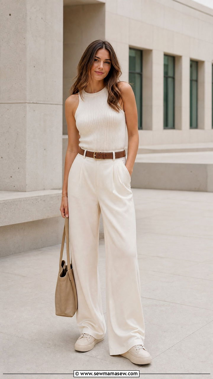 Monochrome Ribbed Knit And Cream Wide Leg Pants - 25 Fashion for college sophomore