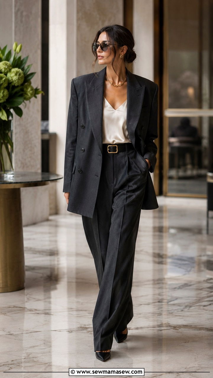 Monochrome Sculpted Shoulder Suit In Jewel Tone - 20 Glamoratti outfit ideas sculpted shoulders