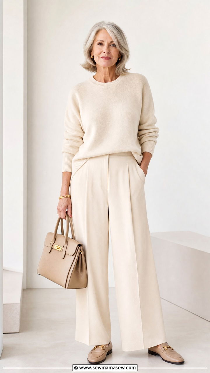 Monochrome Set With Loafers - 30 Modest outfits for women over 50