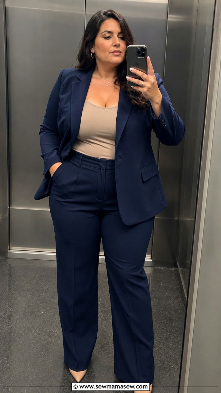 Monochrome Stretch Crepe Power Suit - 25 Plus size work outfit ideas 2026