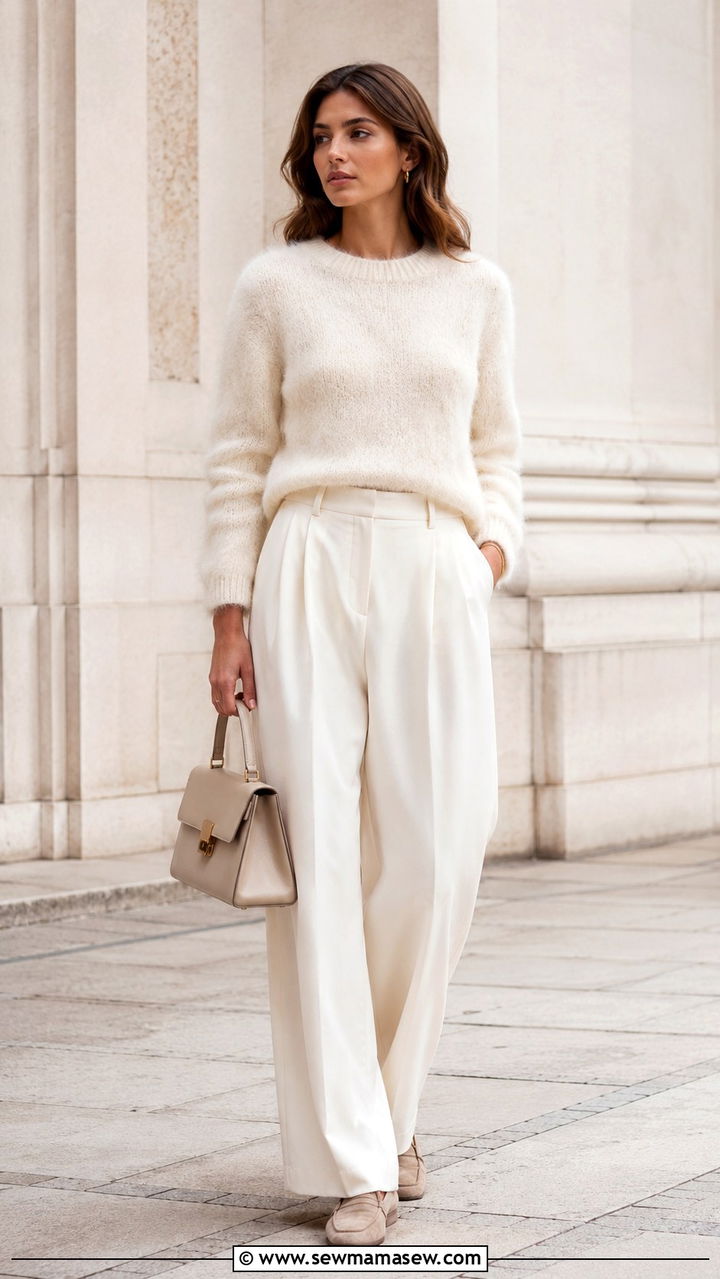 Monochrome Sweater And Wide Leg Trousers Outfit - 25 Wide leg trousers outfit ideas with a sweater