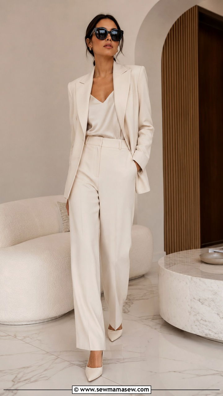 Monochrome Tailored Outfit With Bug Eye Sunglasses - 20 spring outfits with bug eye sunglasses