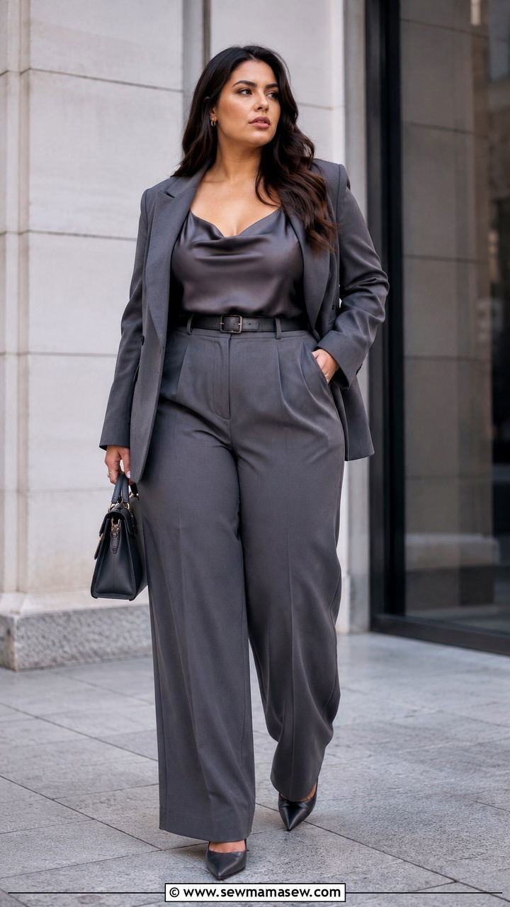 Monochrome Top And Trousers Outfit With Heels - 25 Outfits to emphasize curves