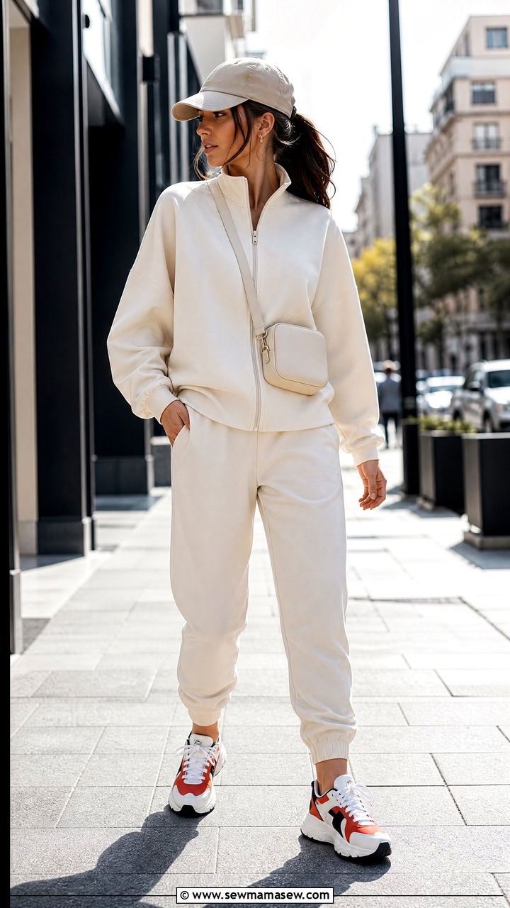 Monochrome Tracksuit with Statement Sneakers - 30 streetwear outfits for women