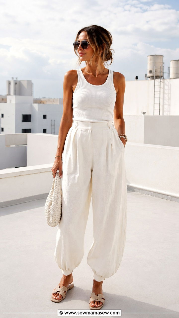 Monochrome White Balloon Pants Outfit - 25 balloon pants outfits aesthetic