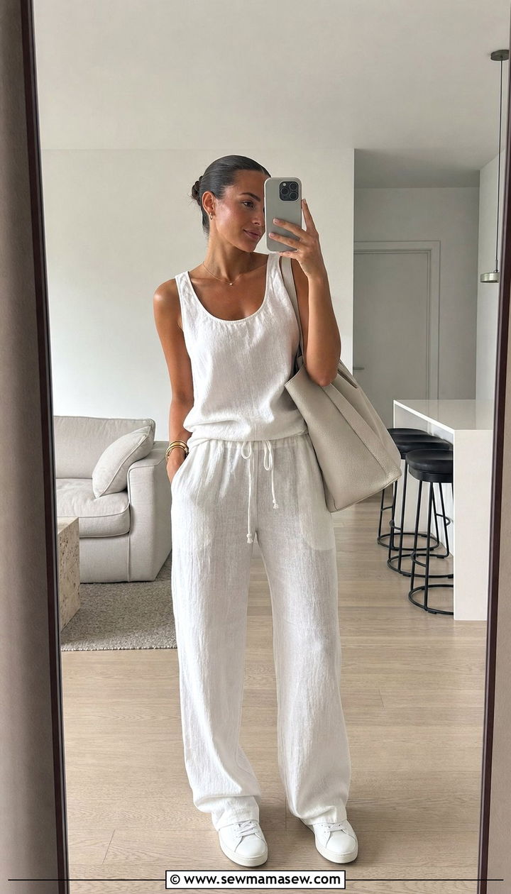Monochrome White Linen Pants Outfit - 25 summer linen pants outfit ideas