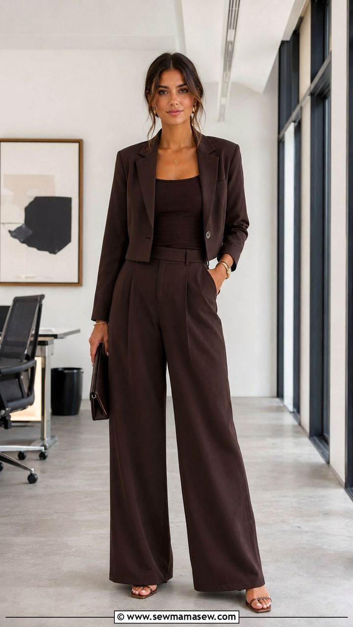 Monochrome Wide Leg Matching Set - 20 work outfits for women with wide hips