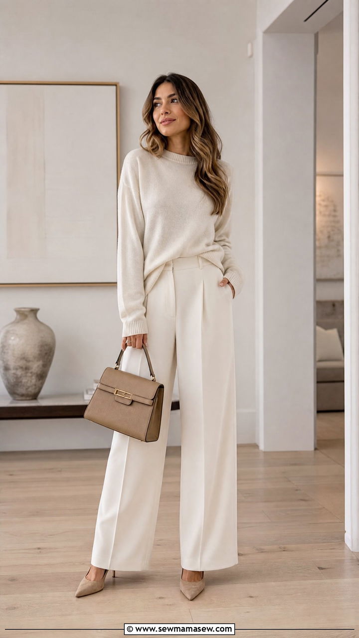 Monochrome Wide Leg Pants Outfit Neutral Tones - 30 classy wide leg pants outfits