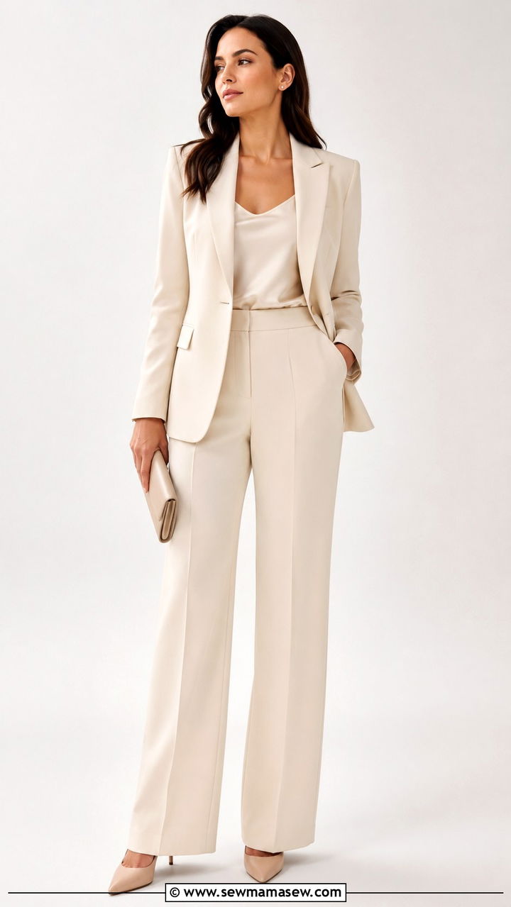 Monochrome Wide Leg Suit Set - 30 classy outfits for pear shaped body