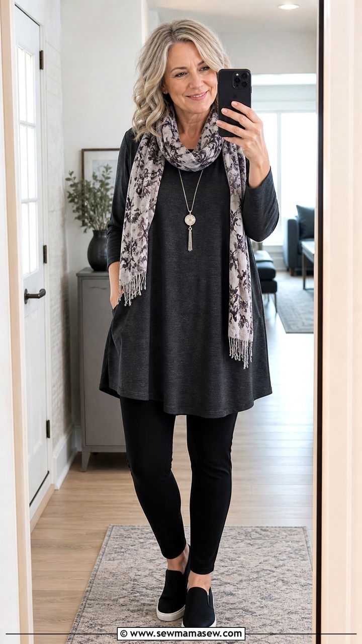 Monochrome Wide Leg Trousers and Knit Sweater - 20 50 year old woman outfit ideas