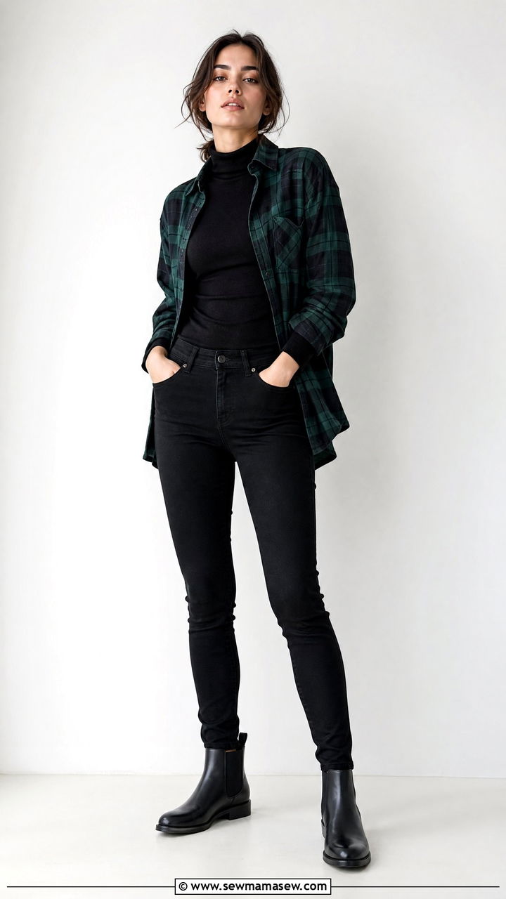 Monochrome base with a flannel shirt as the focal point - 35 How to style a flannel shirt