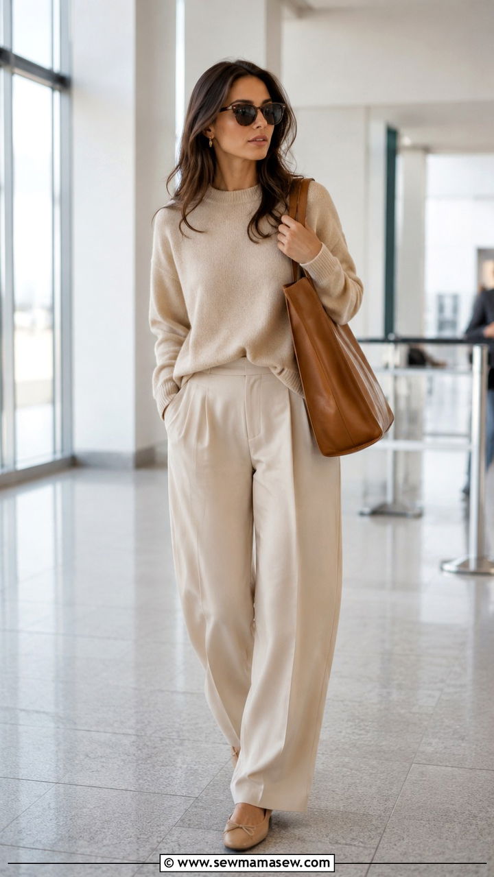 Monochrome beige airport outfit - 25 Airport outfit ideas for business class