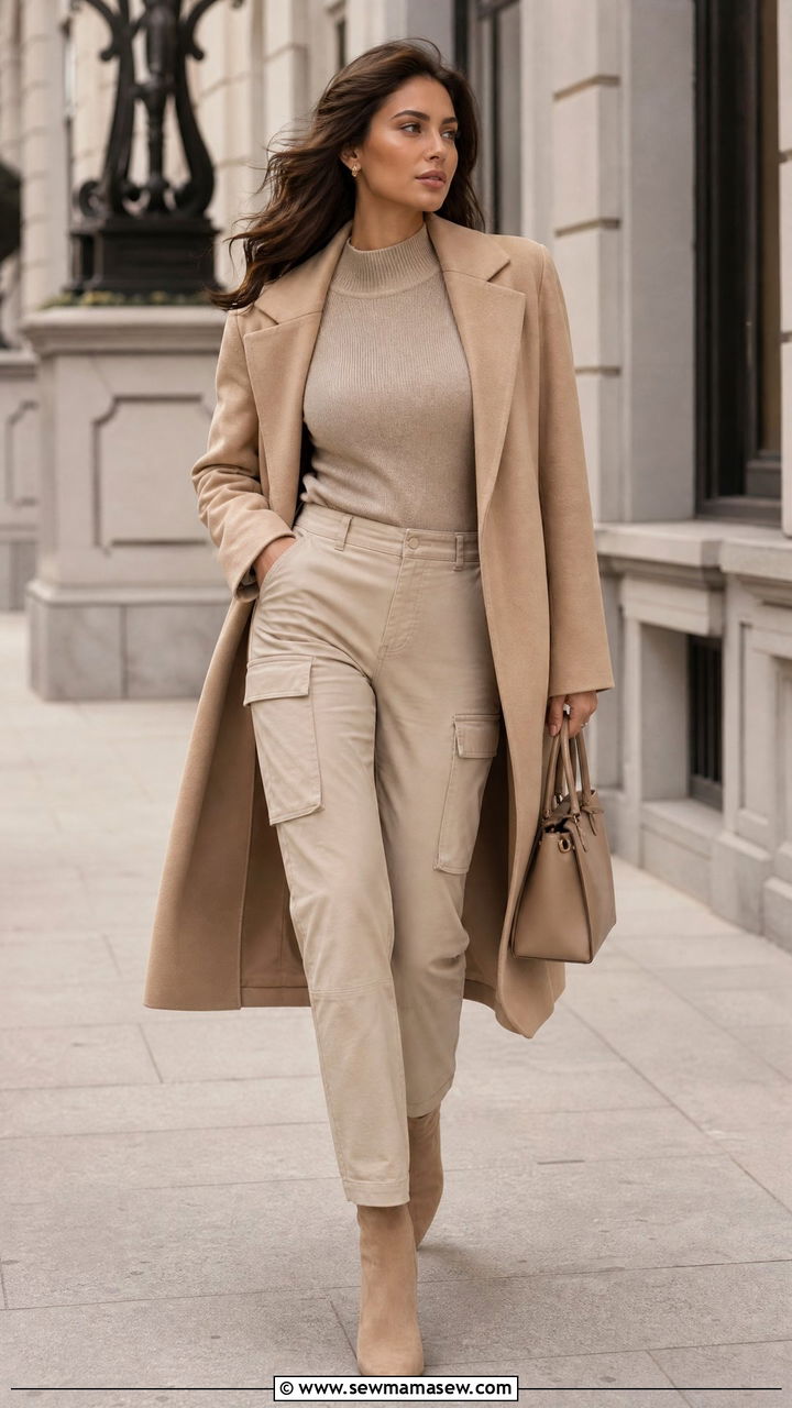 Monochrome beige cargo pants outfit - 25 chic cargo pants outfit ideas