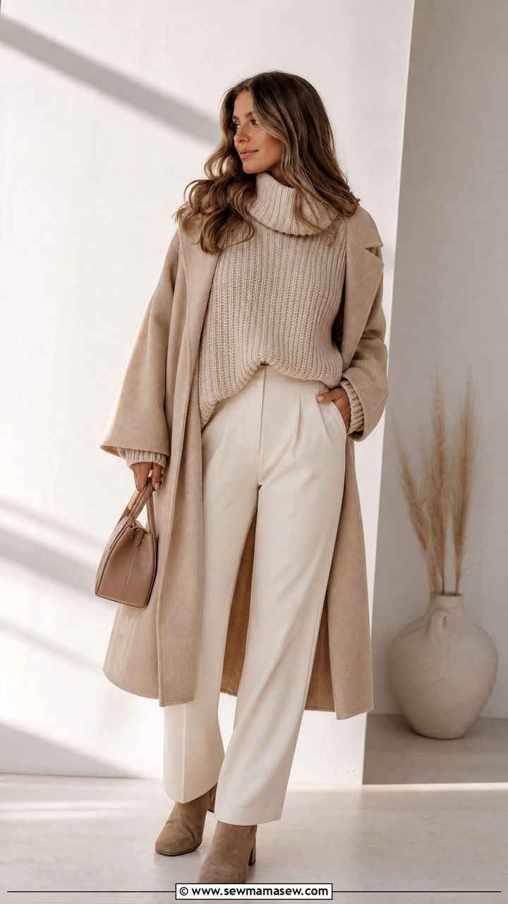 Monochrome beige chunky sweater outfit - 25 chic chunky sweater outfit ideas