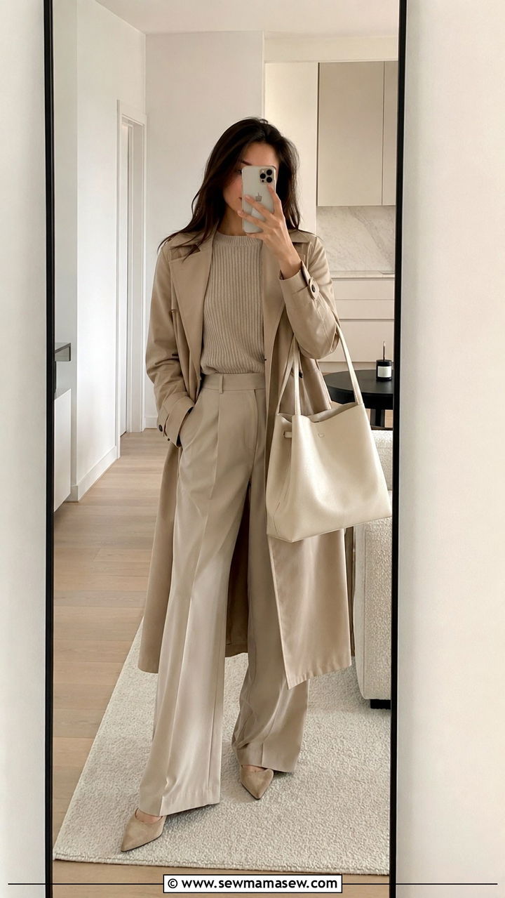 Monochrome beige ensemble outfit - 30 Petite outfit ideas tips