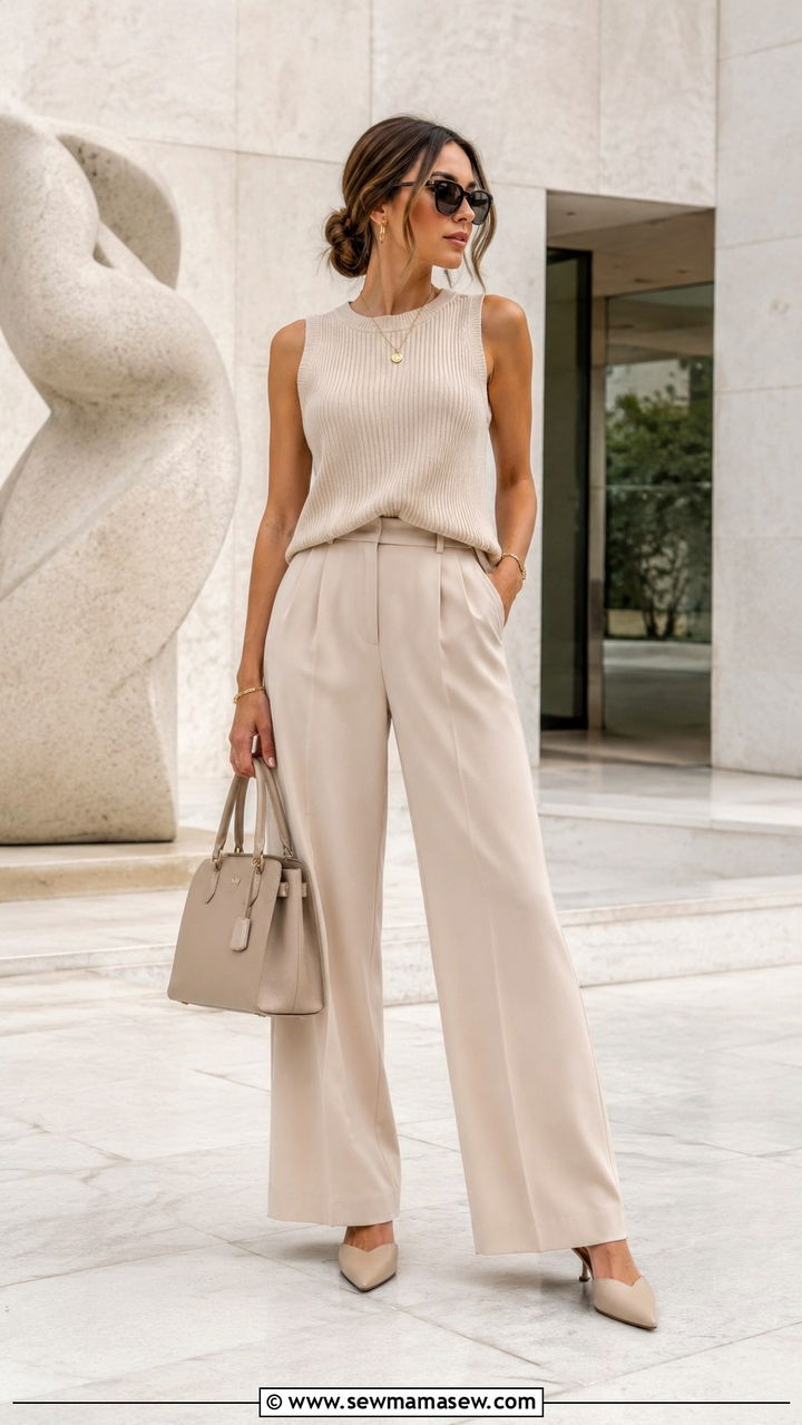 Monochrome beige matching set for minimal style - 30 how to style matching set outfits