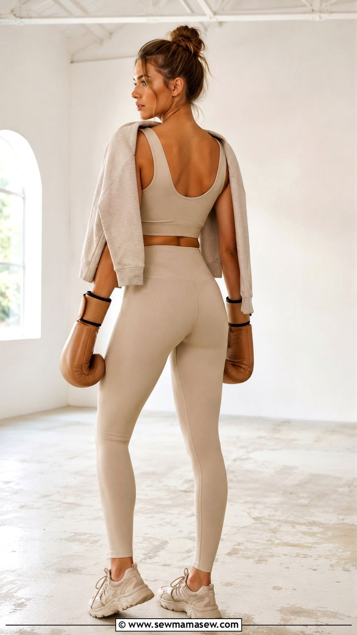 Monochrome beige workout outfit - 25 Boxing class outfit ideas