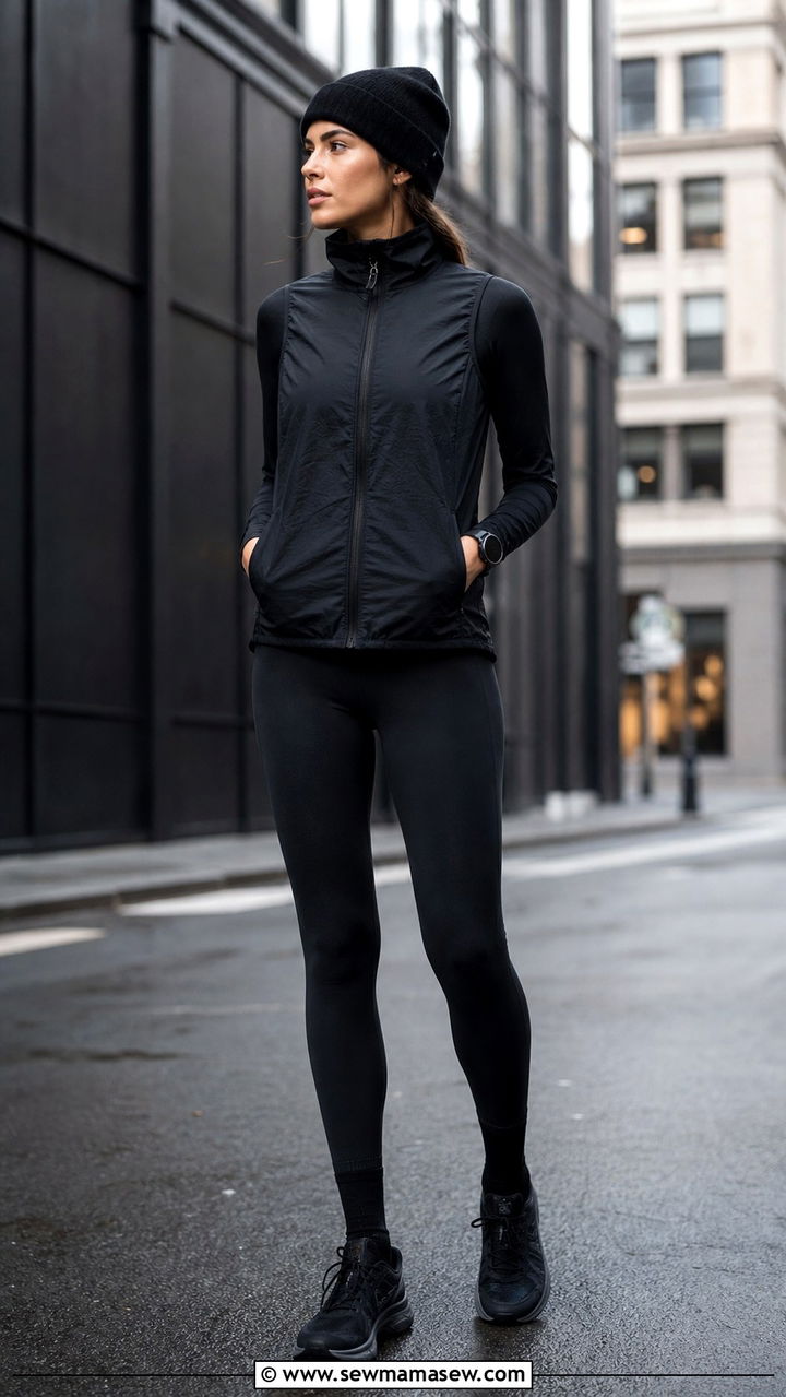 Monochrome black 10K running outfit - 20 10K outfit ideas