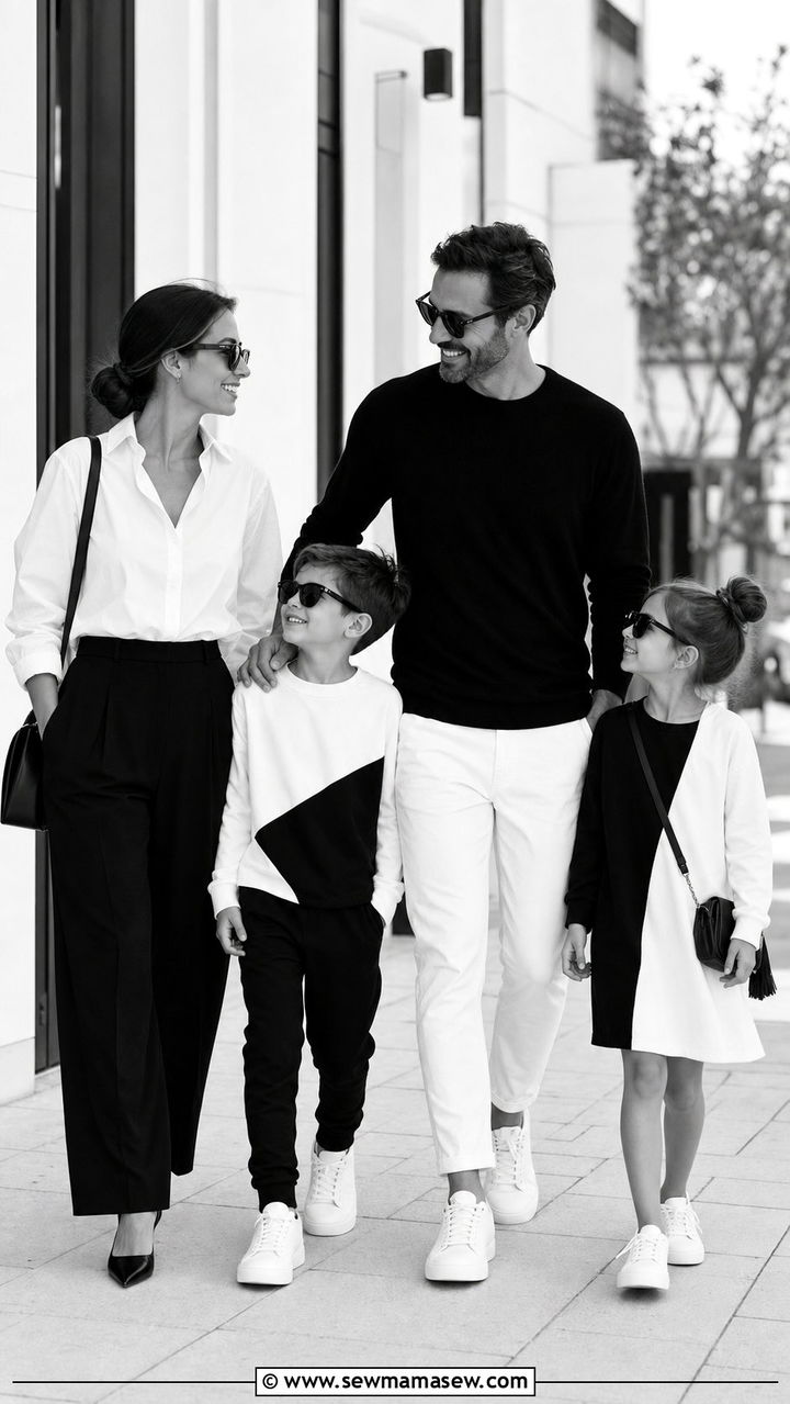 Monochrome black and white family photo outfit - 25 family photo outfits 2026