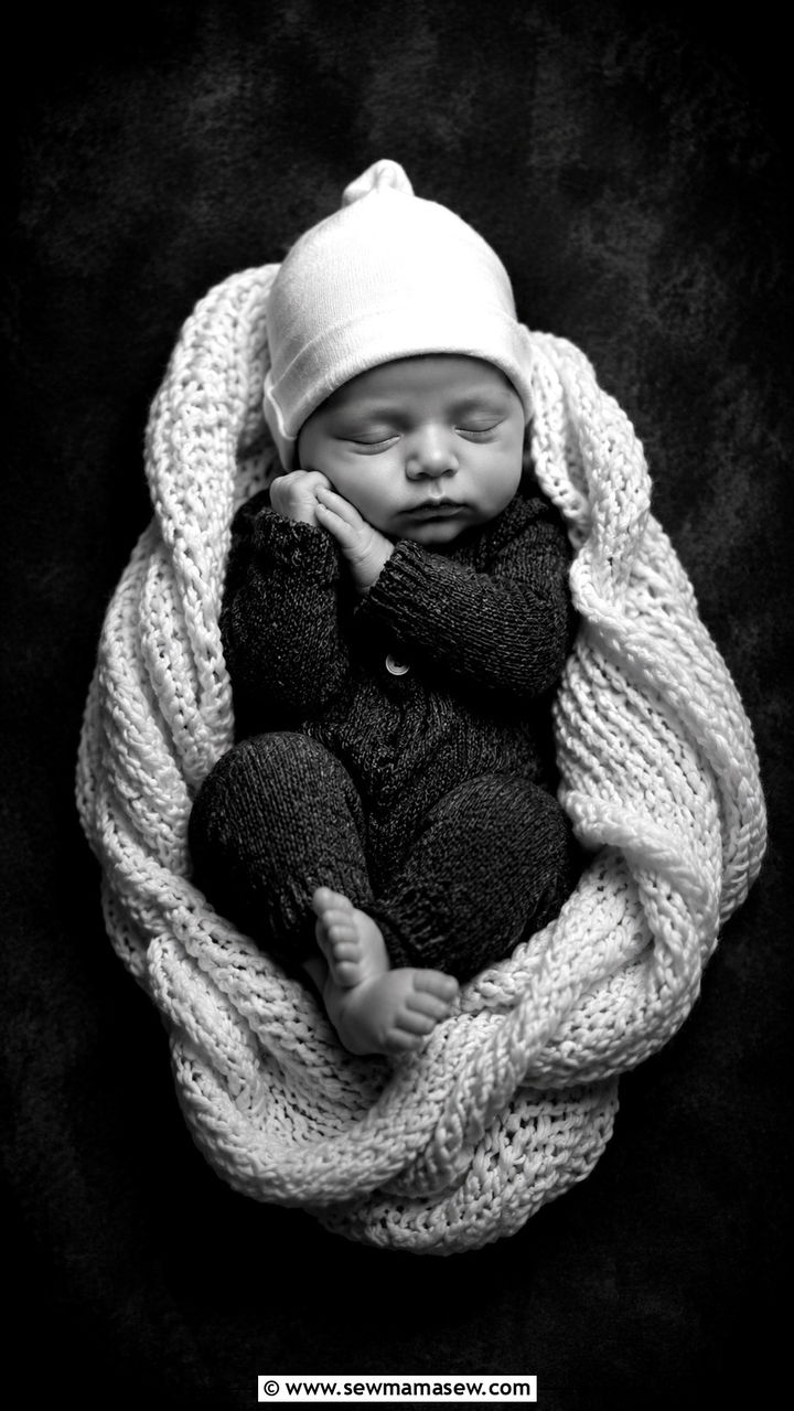Monochrome black and white newborn photo styling - 25 Newborn photoshoot outfit ideas