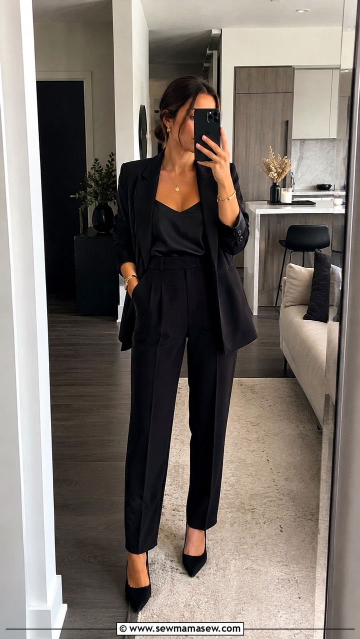 Monochrome black column outfit - 30 Petite outfit ideas tips