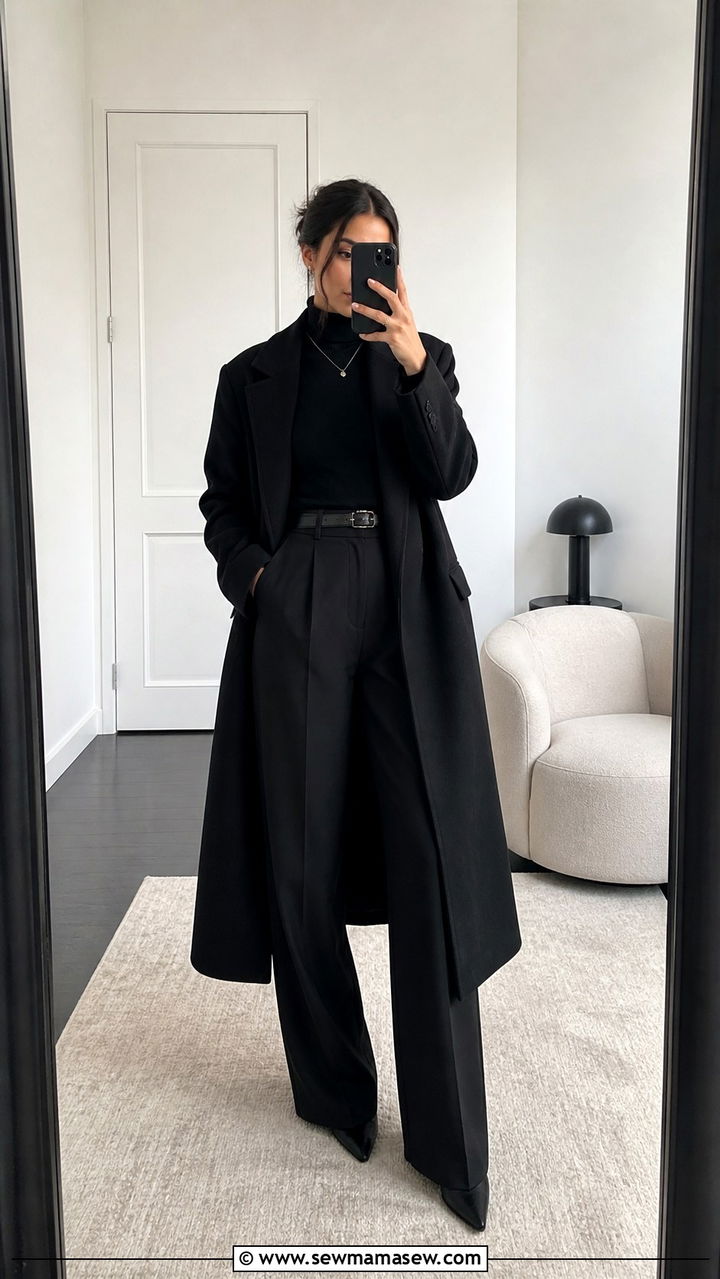 Monochrome black office look - 40 classy office outfits