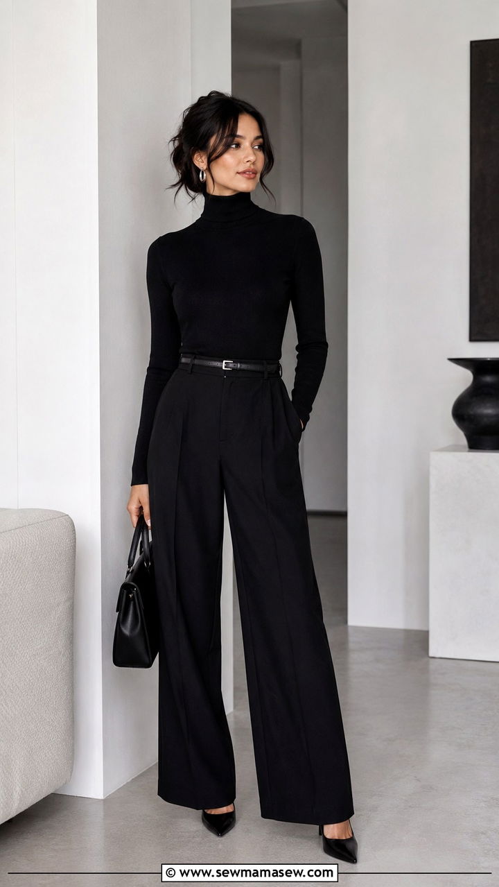 Monochrome black outfit look - 25 Petite Parisian outfit ideas