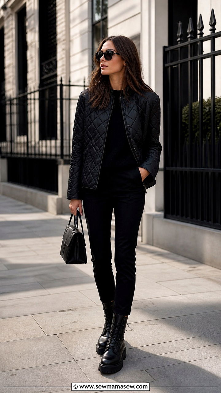 Monochrome black quilted jacket outfit - 40 Quilted jacket outfit ideas