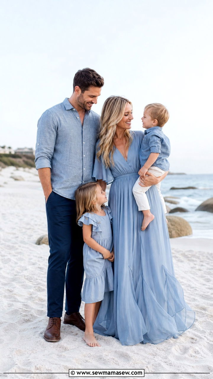 Monochrome blue family portrait outfits - 40 Family photo outfit ideas