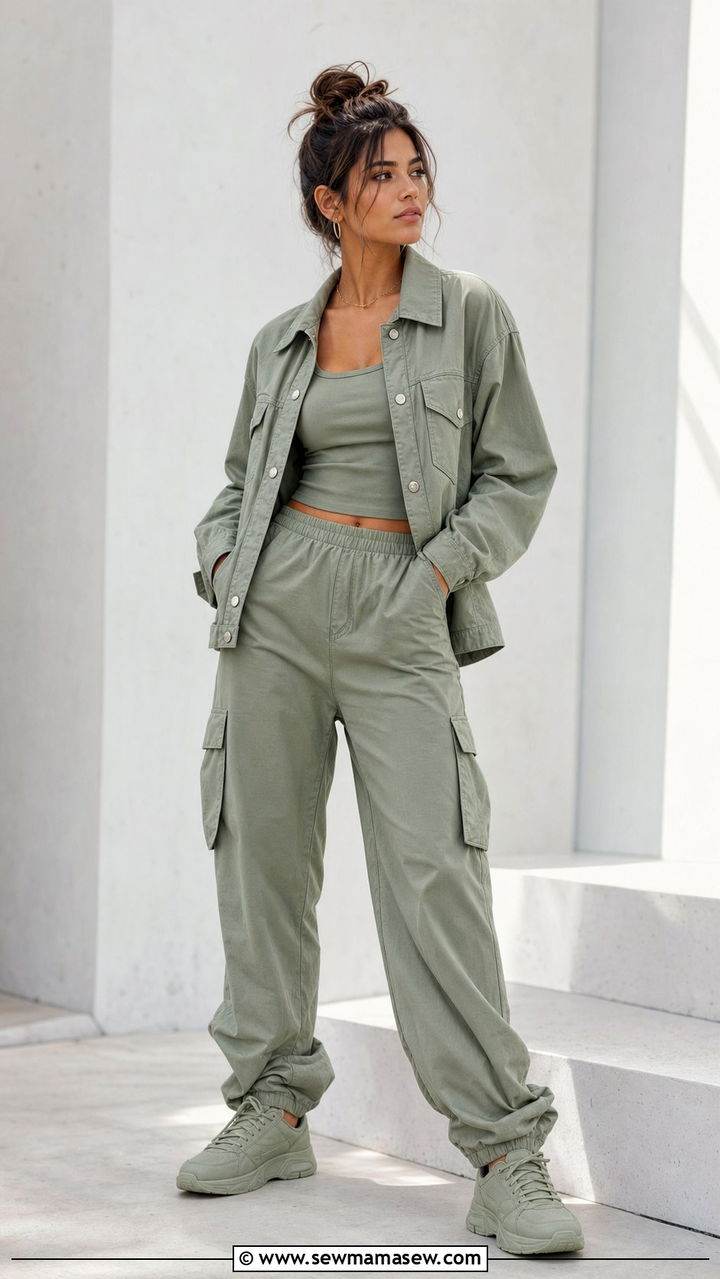 Monochrome cargo pants with matching jacket - 25 spring cargo pants outfit ideas