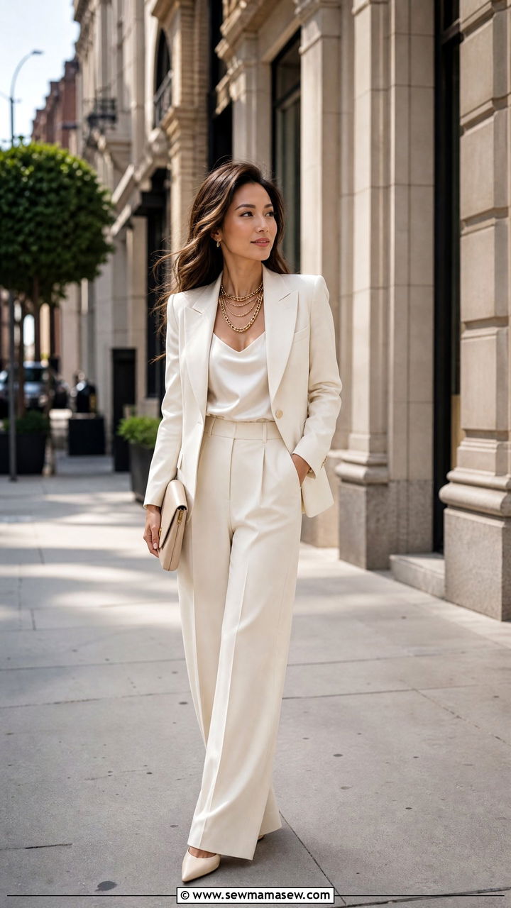 Monochrome cream blazer with wide leg trousers - 25 Petite outfit ideas spring 2026