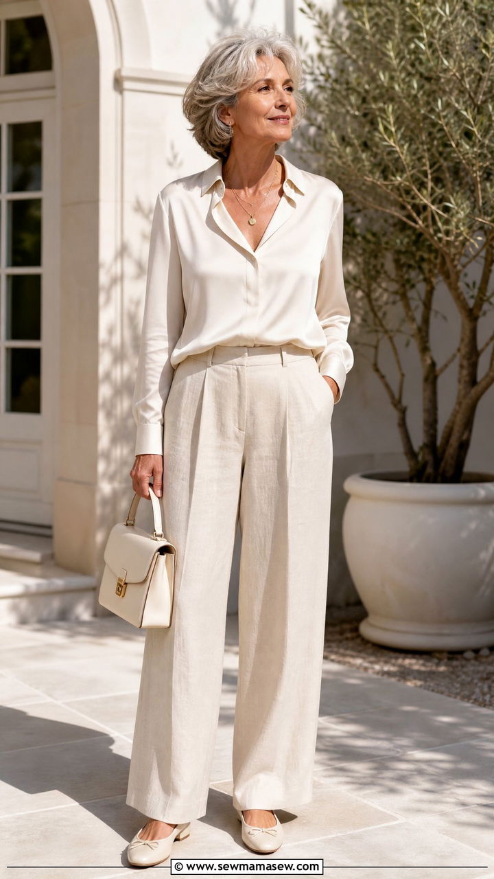 Monochrome cream outfit - 30 French girl outfit ideas for women over 60