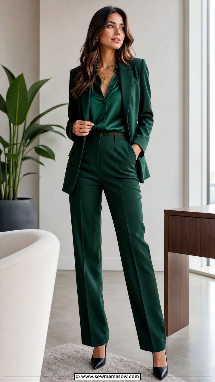 Monochrome emerald green head to toe outfit - 35 Jewel tone outfit ideas