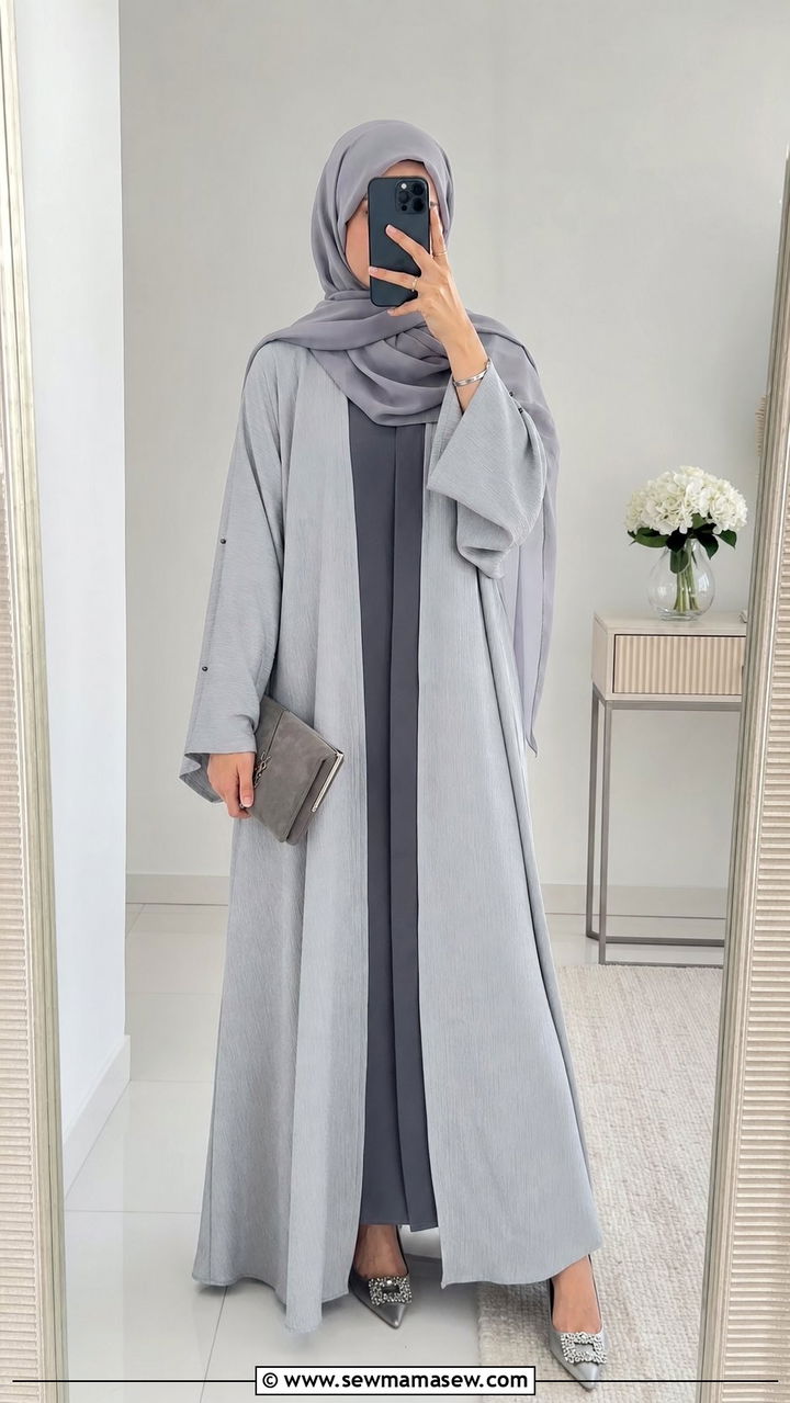 Monochrome grey abaya with tonal layering - 25 Eid outfit ideas with abaya
