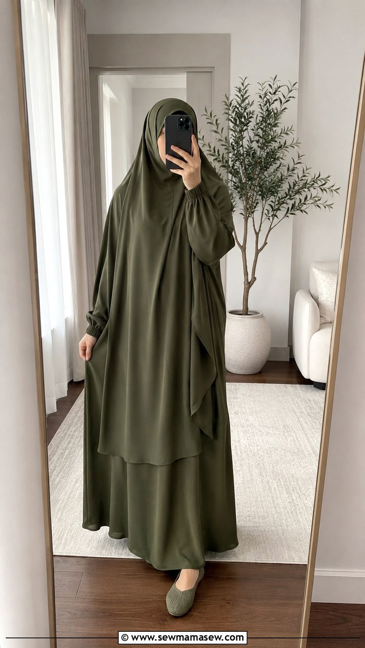 Monochrome jersey prayer dress with matching headscarf - 20 Modest outfit ideas for mosque visit
